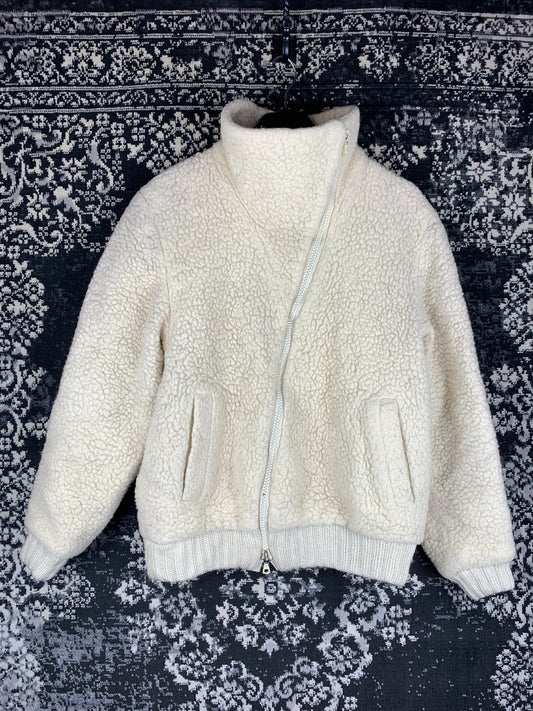 Women's Beige Lamb Wool Zip Jacket by Pallana