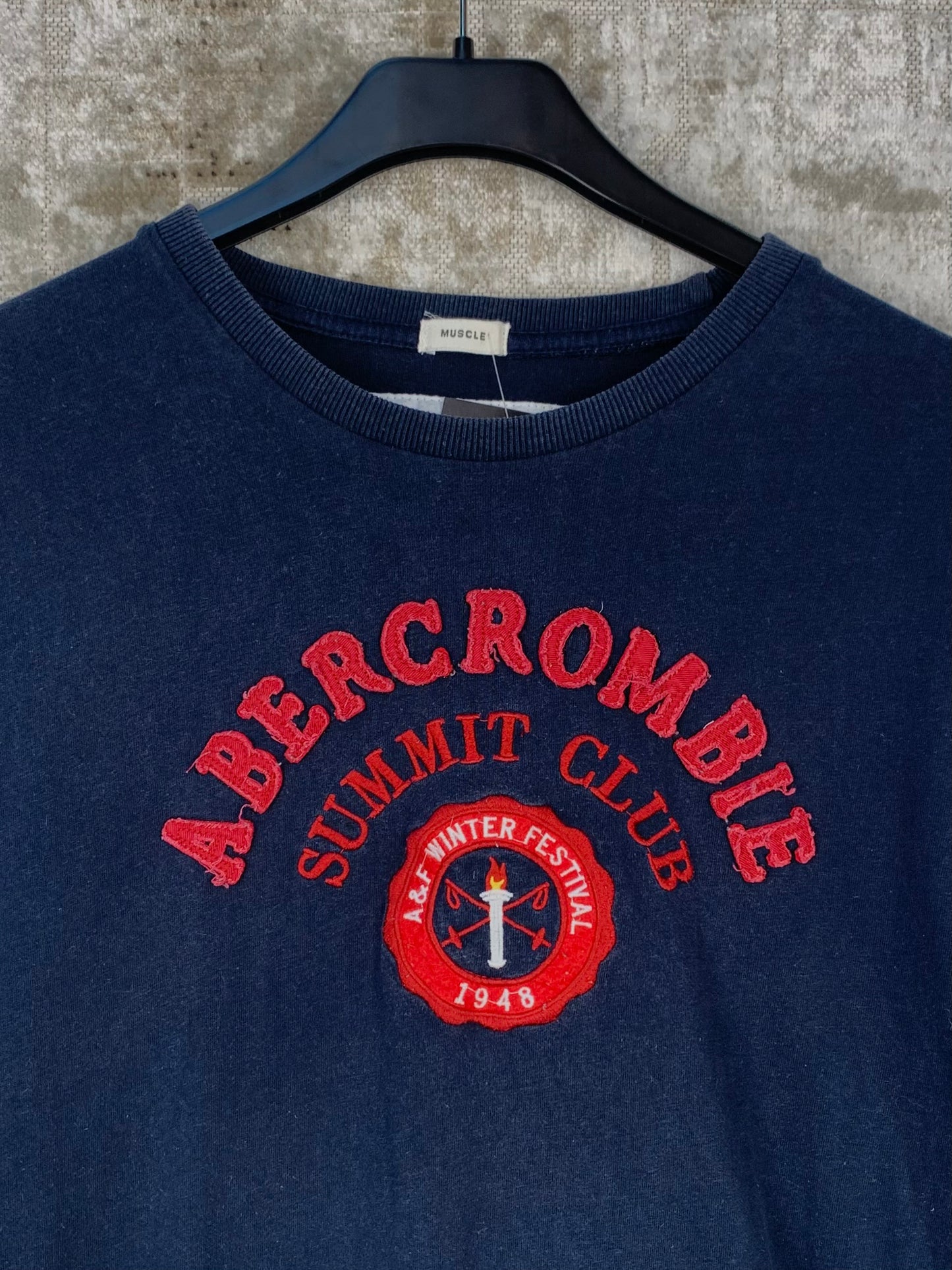 Mens Vintage Abercrombie Fitch Navy Blue Graphic T Shirt