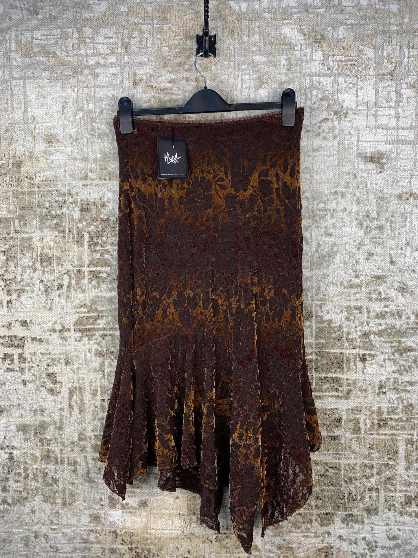 Womens Y2K Brown Lace and Satin Midi Skirt