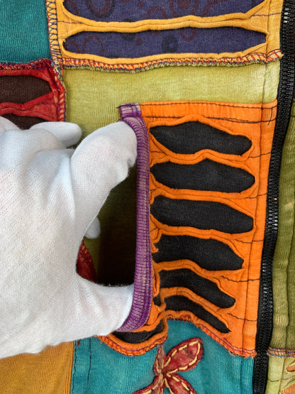 Womens Y2K Hippie Style Nepal Patchwork Zip Up Hoodie