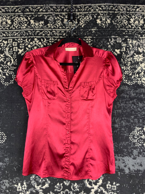 Y2K Women's Pinkish Red Satin Button-Up Shirt