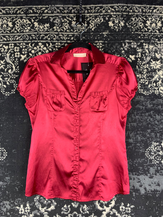 Y2K Women's Pinkish Red Satin Button-Up Shirt