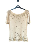 Gold Studded Knit Short-Sleeve Top