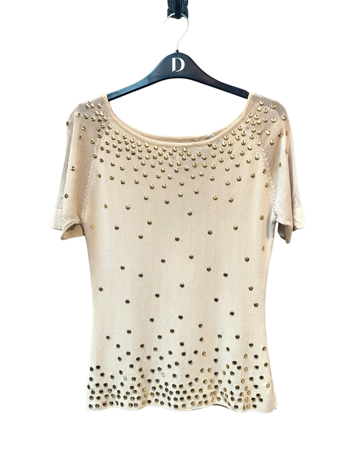 Gold Studded Knit Short-Sleeve Top