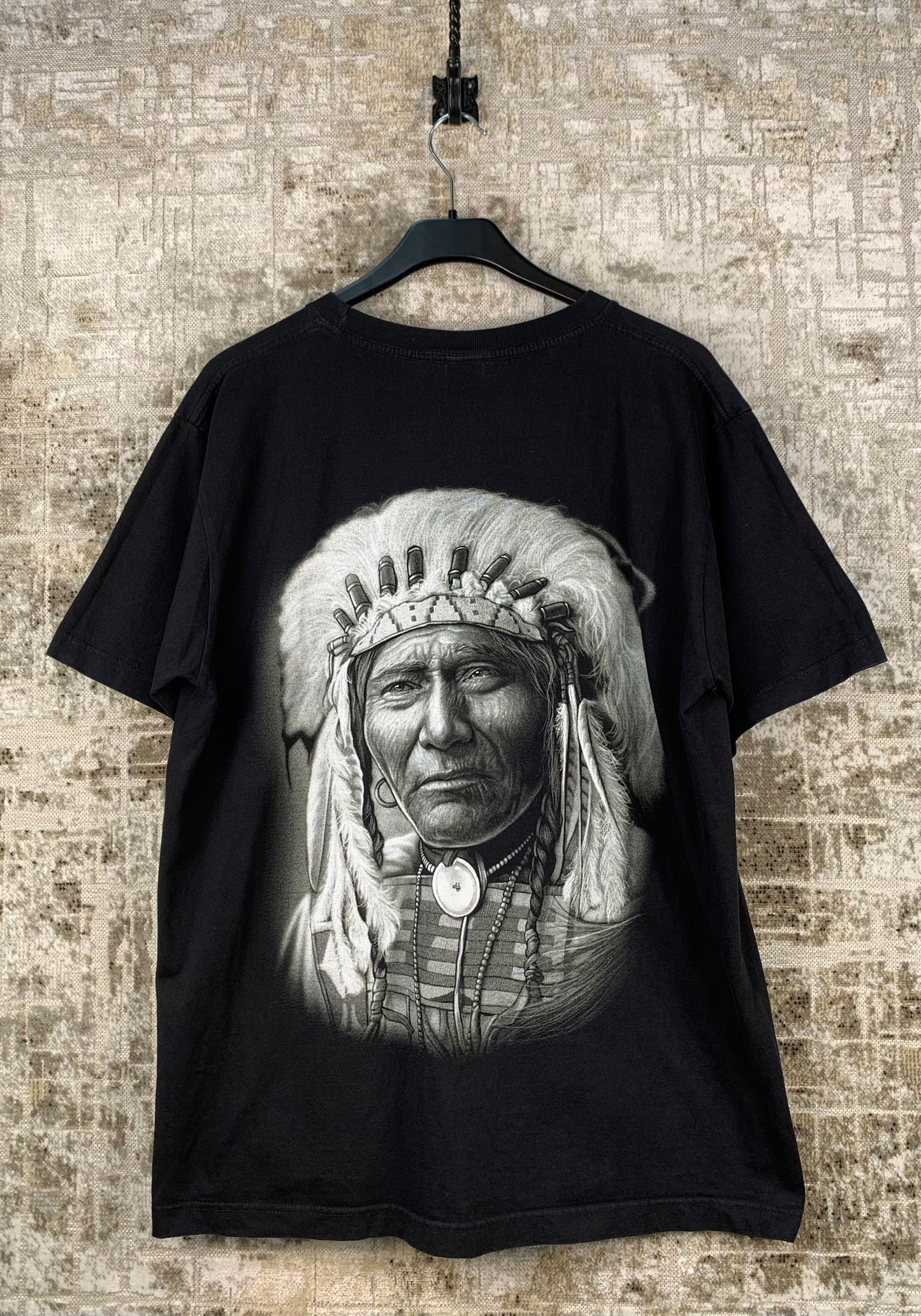 Mens Rockvolution Tribal Native Man Print Black T Shirt
