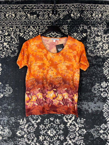 Vintage Women's Orange Floral Gradient Top