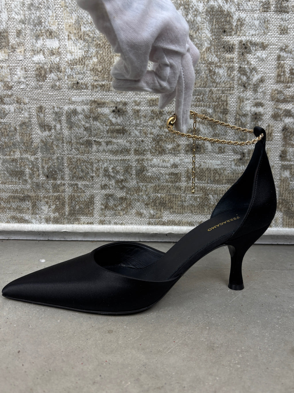 Ferragamo Dana Black Satin Pumps