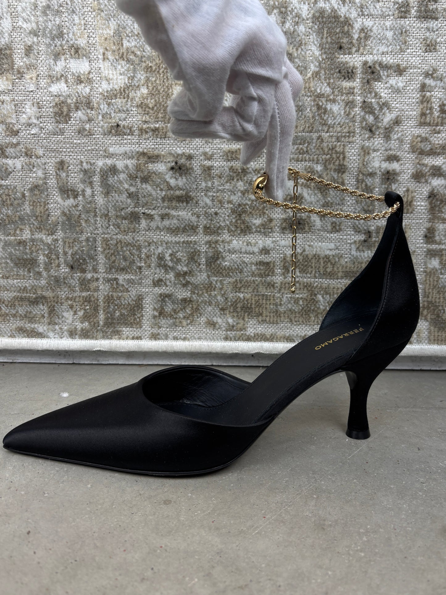 Ferragamo Dana Black Satin Pumps