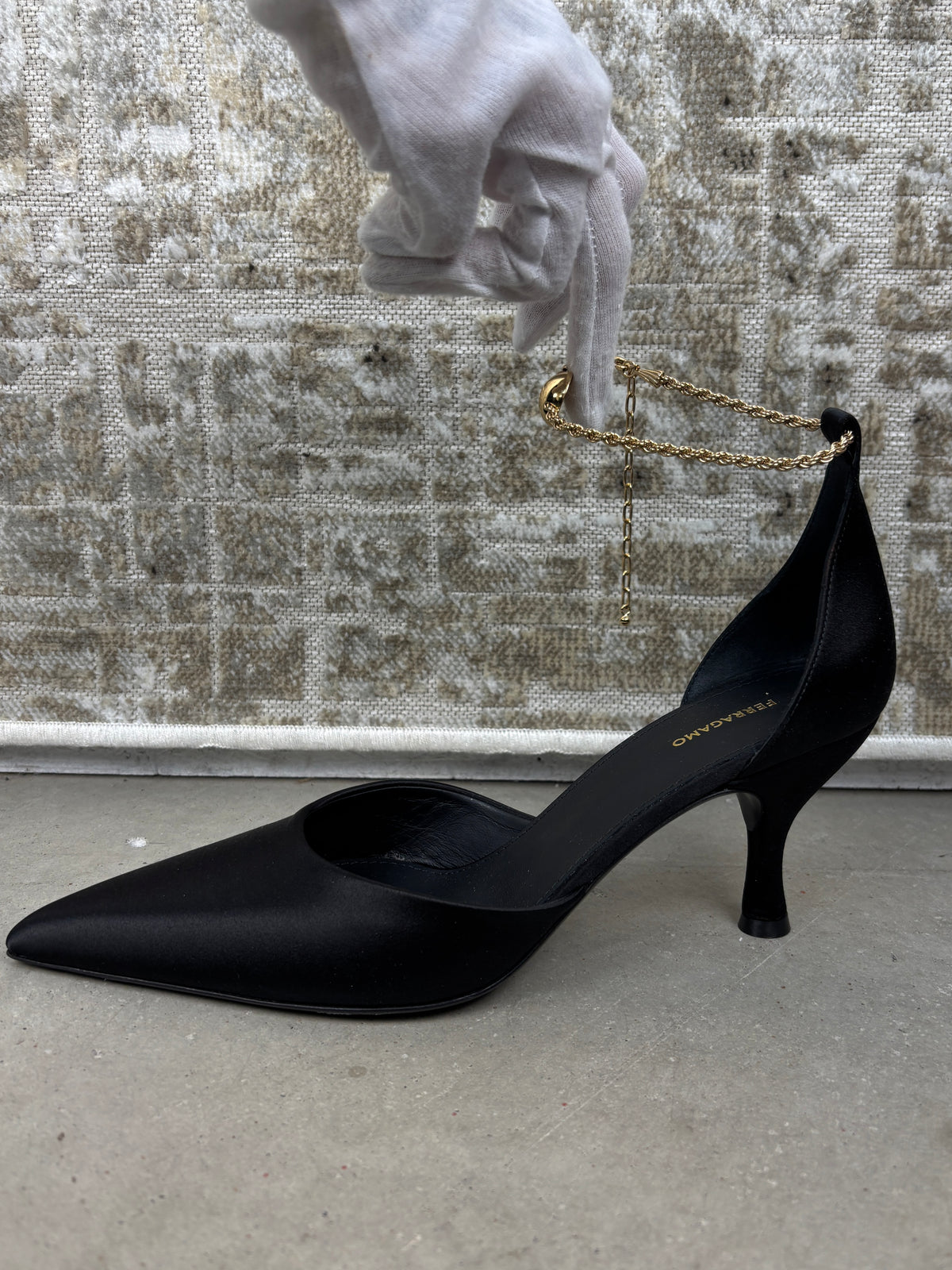 Ferragamo Dana Black Satin Pumps