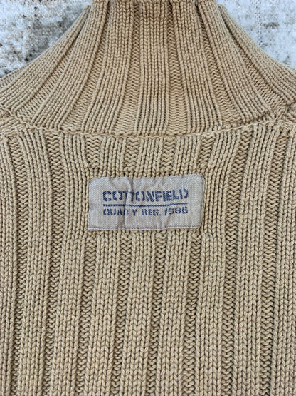 Men's Y2K Beige Knit Zip Sweater