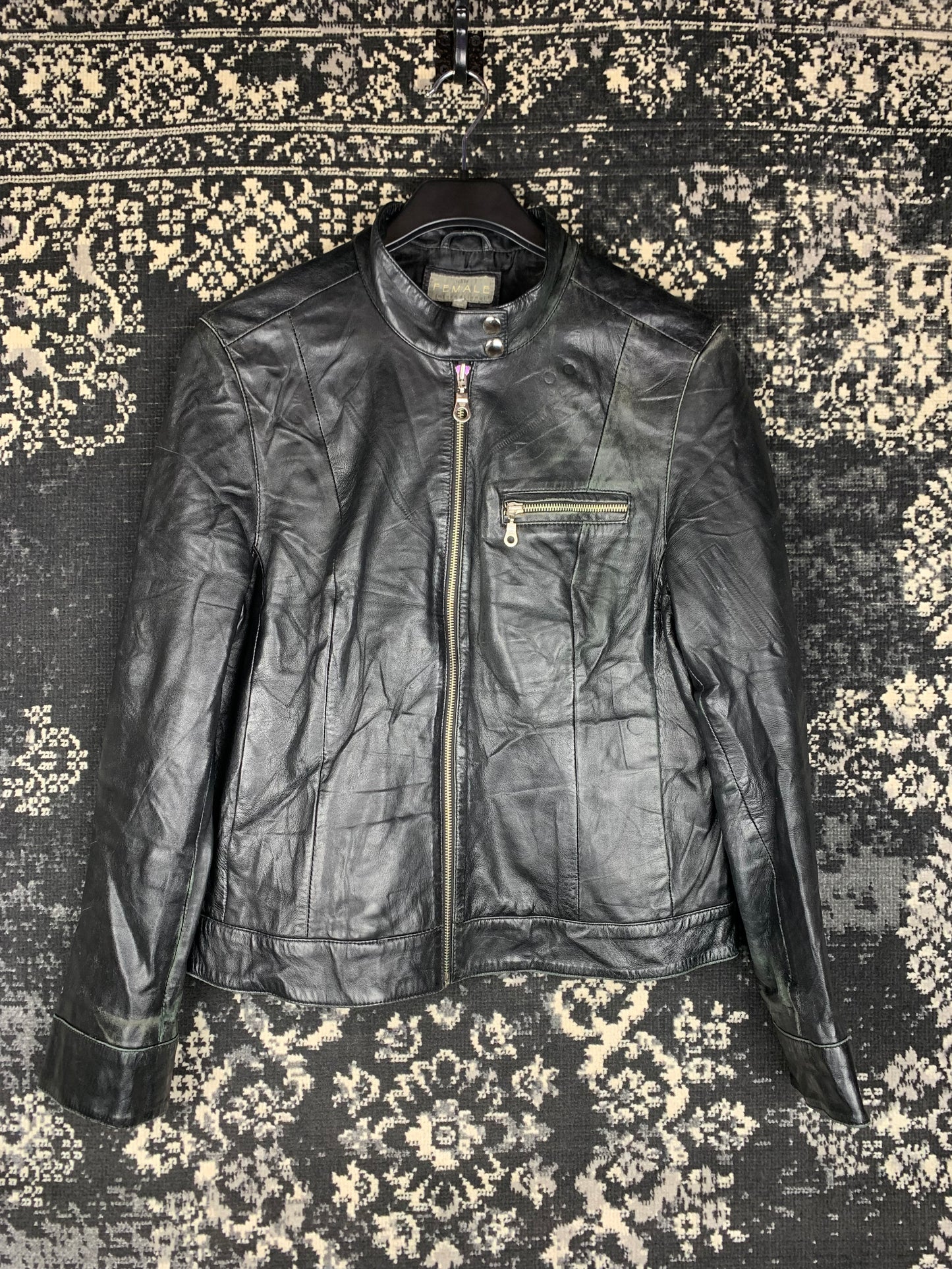 Women's Y2K Black Faux Leather Moto Jacket