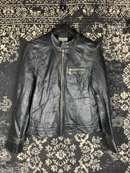 Women's Y2K Black Faux Leather Moto Jacket