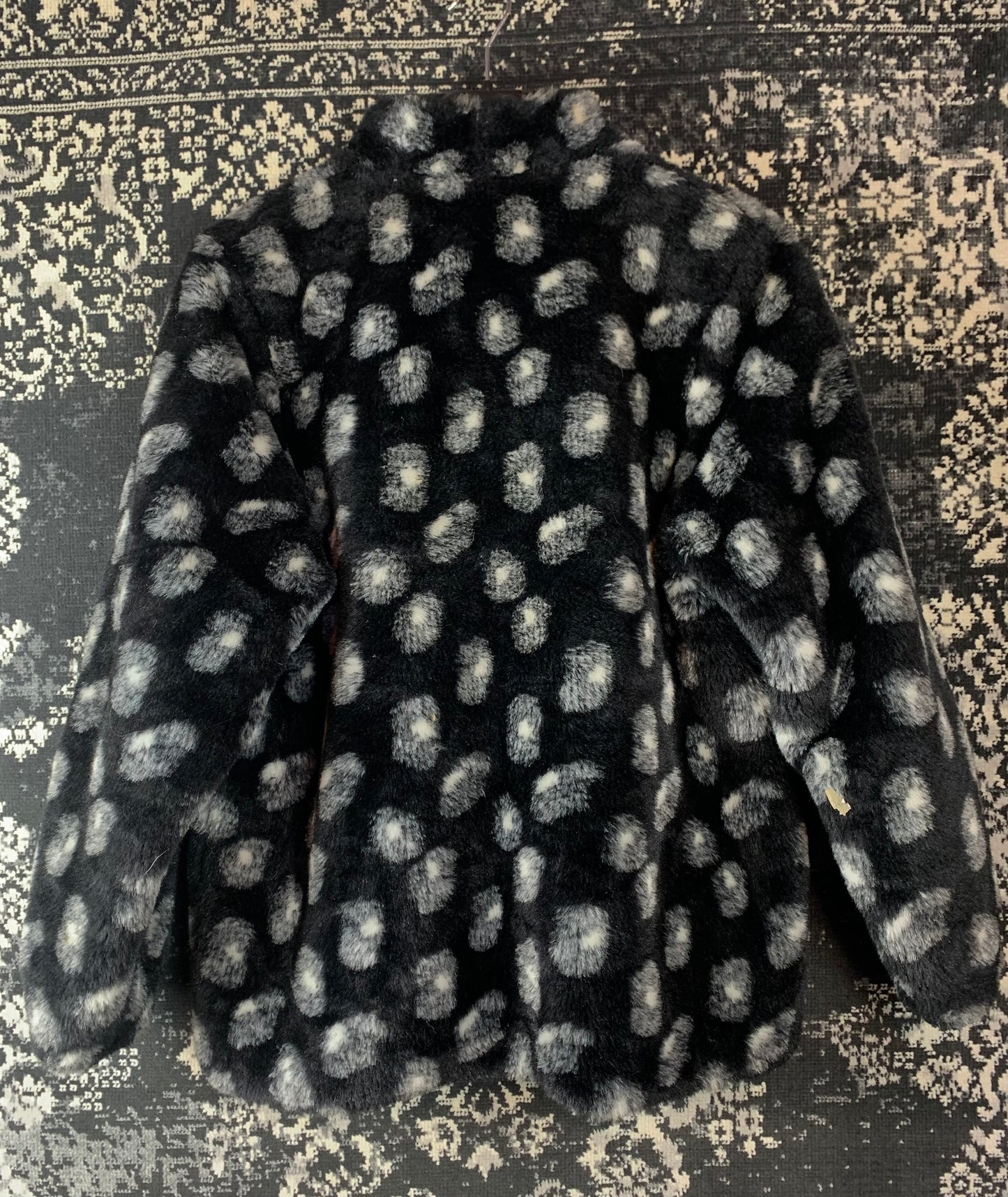 Women's Vintage Black & White Dotted Faux Fur Jacket