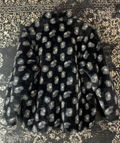 Women's Vintage Black & White Dotted Faux Fur Jacket