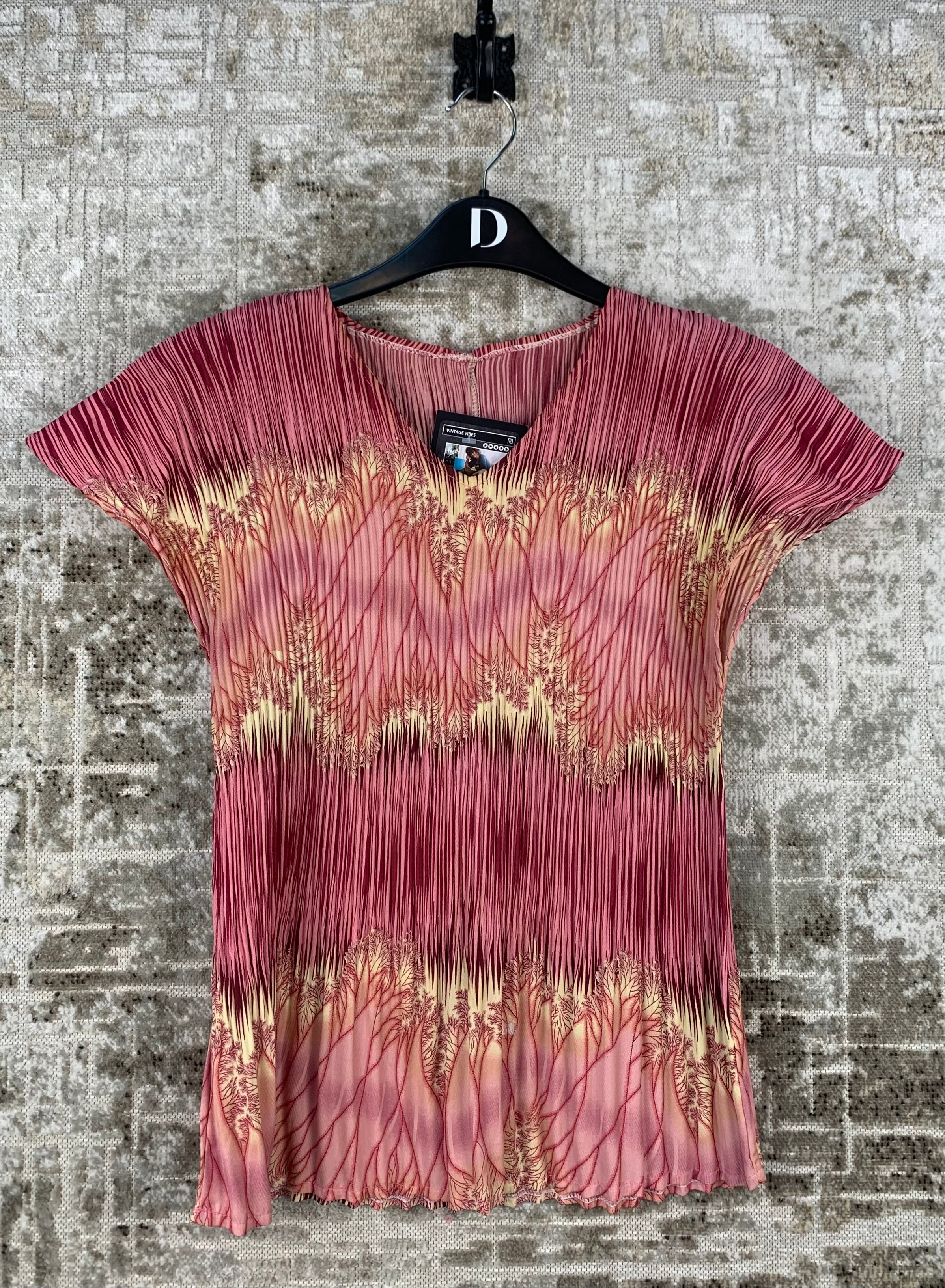 Womens Y2K Vintage Pink Pleated Top