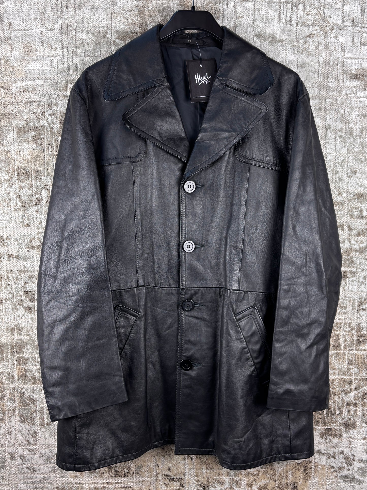 Vintage Unisex Black Genuine Leather Coat
