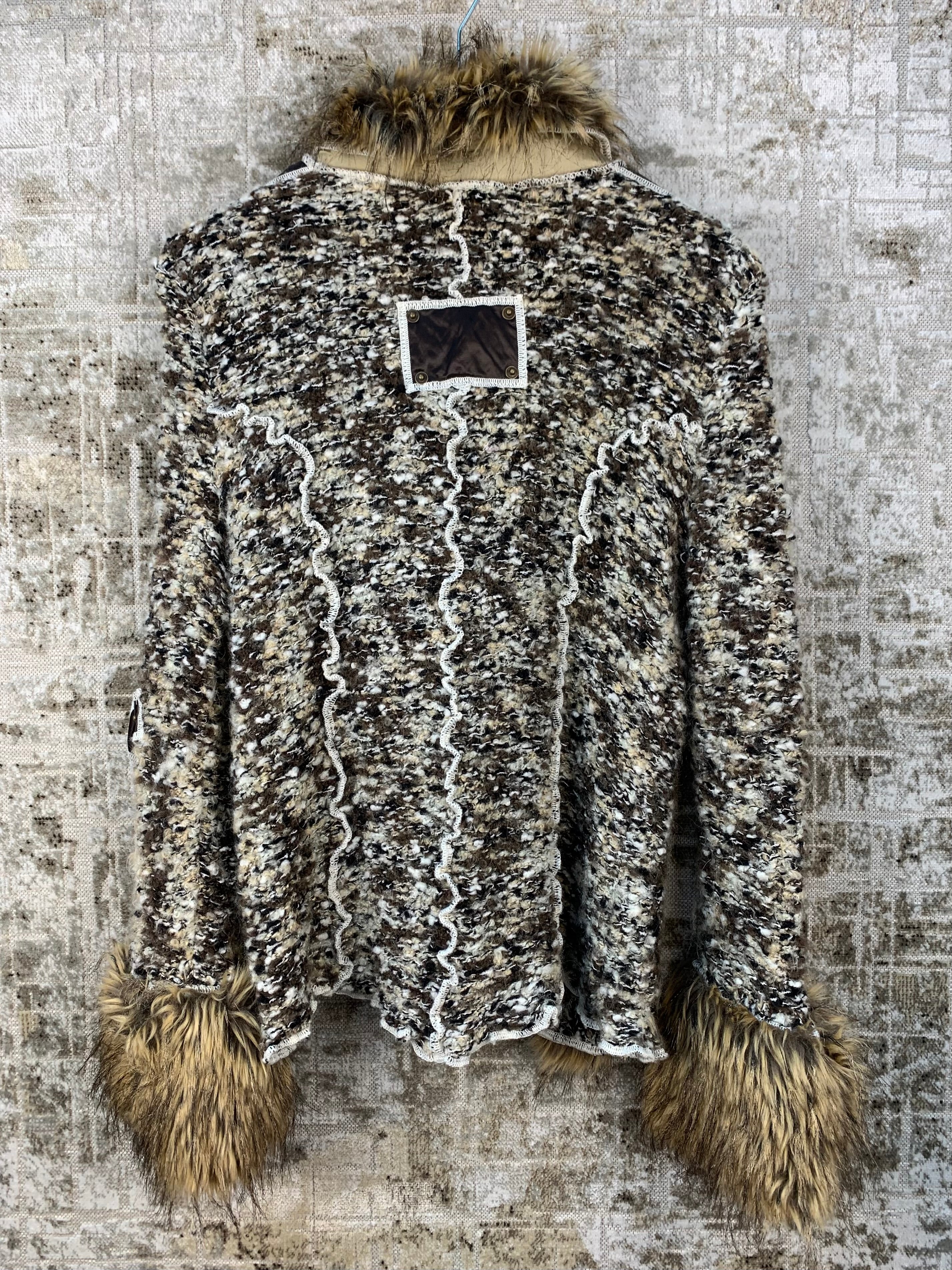 Finette Knitted Zip Up Jacket With Fur Trim