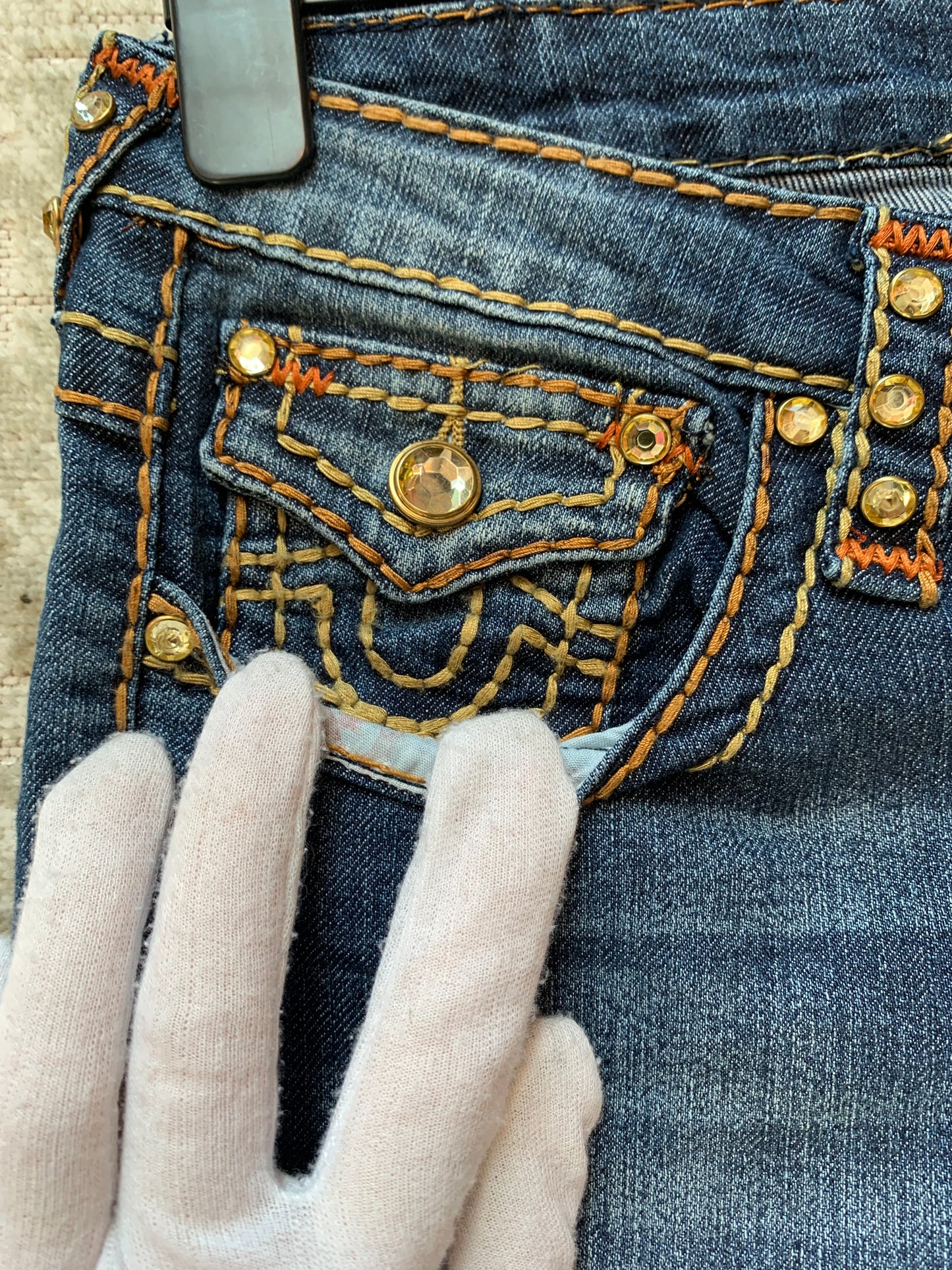 True Religion Rhinestone Straight Leg Jeans