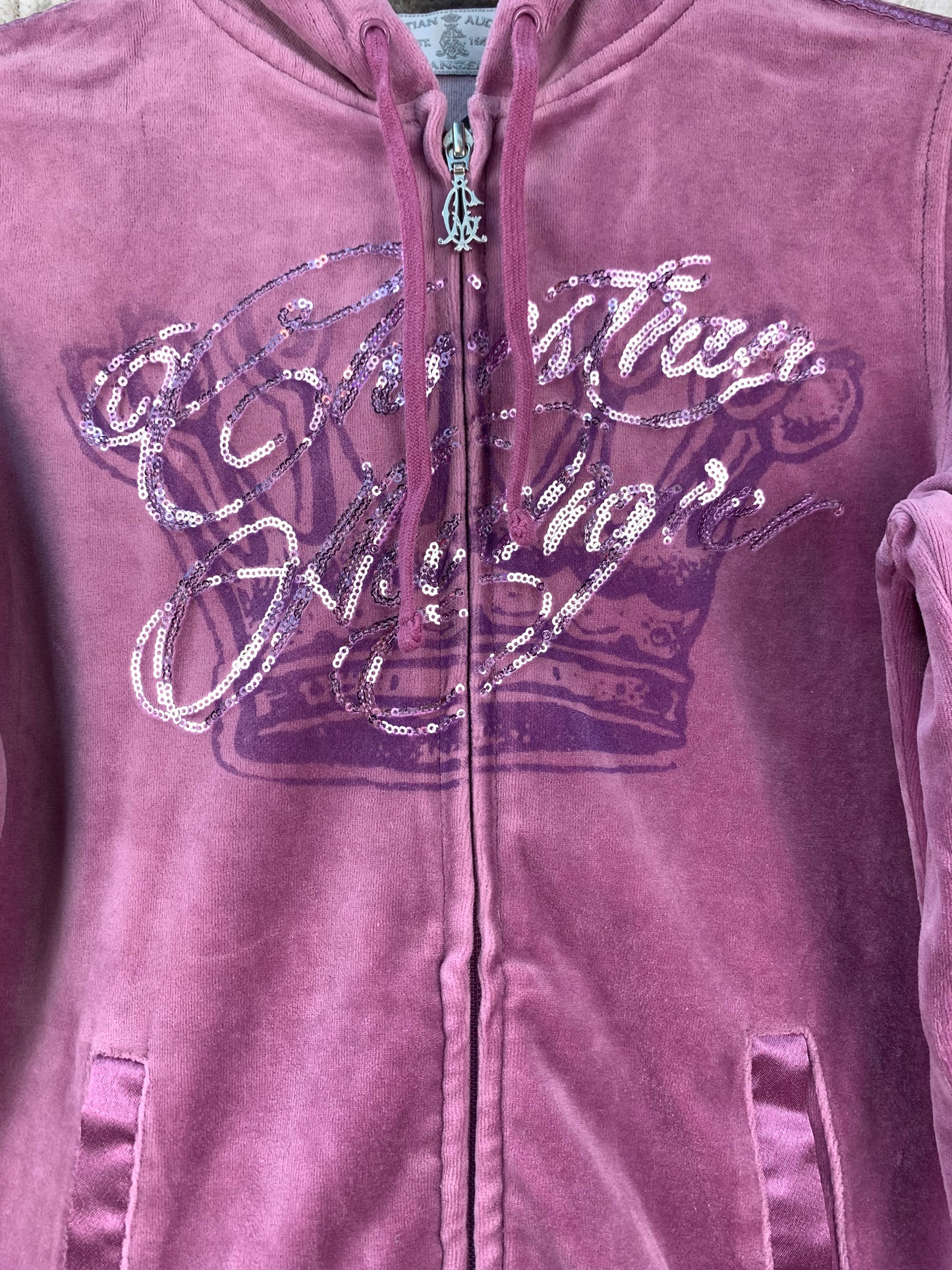 Womens Christian Audigier Purple Velvet Hoodie