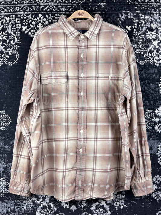 Mens Vintage Polo Ralph Lauren Light Brown Checkered Long Sleeve Shirt