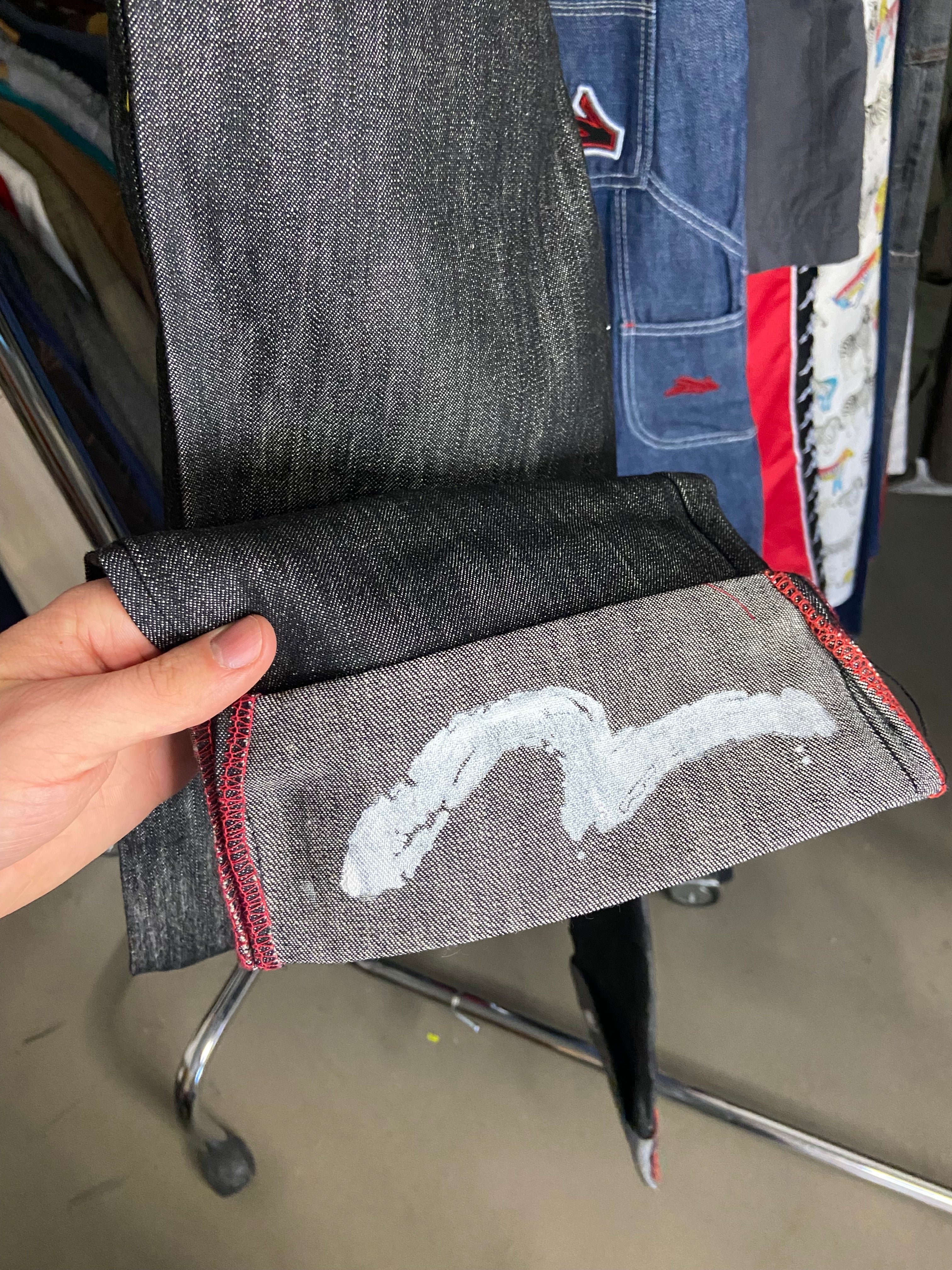 Replica Evisu Jeans Mens 30 Black Washed Big Logo