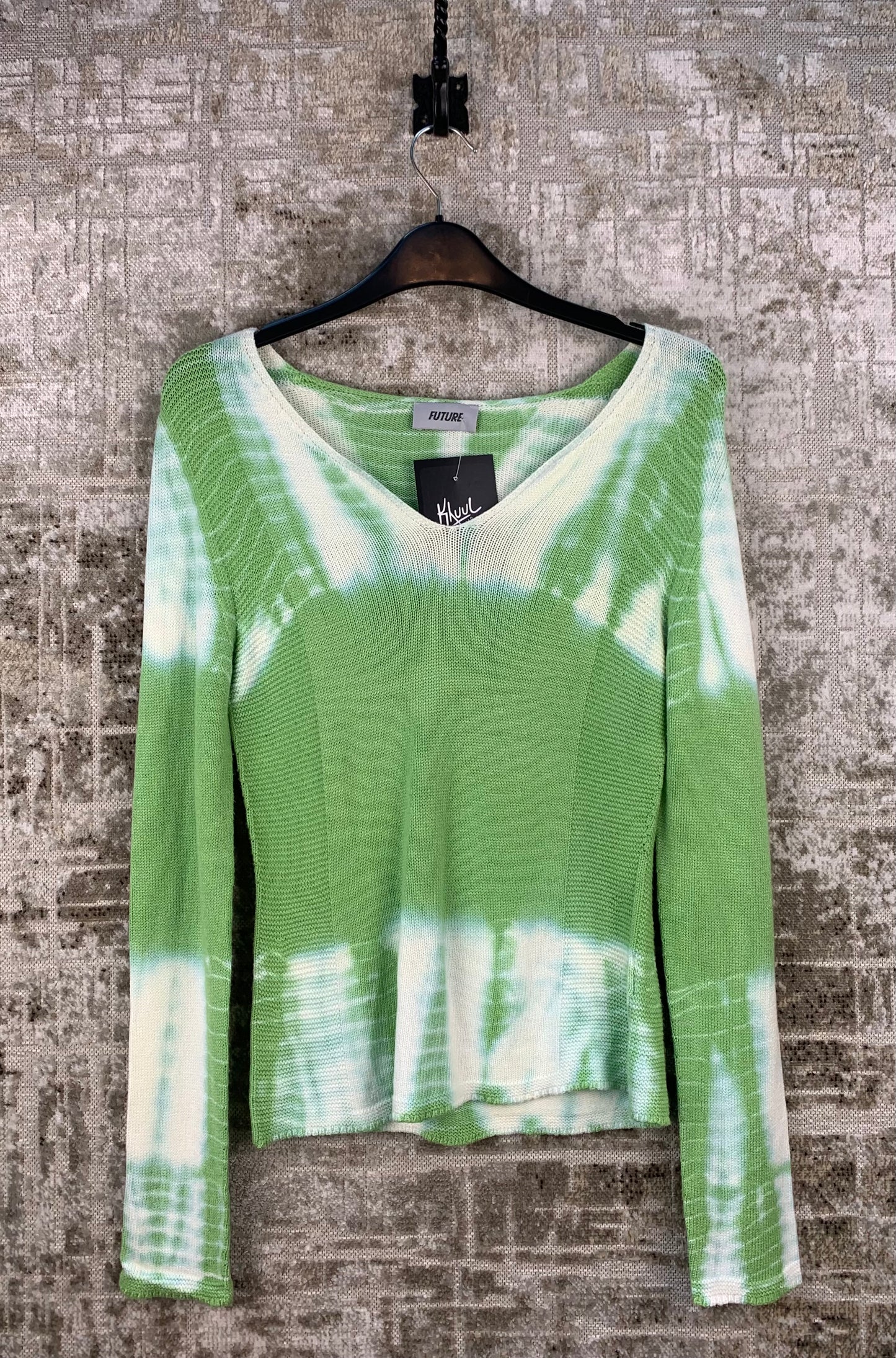 FUTURE Womens Green White Tie Dye Sweater