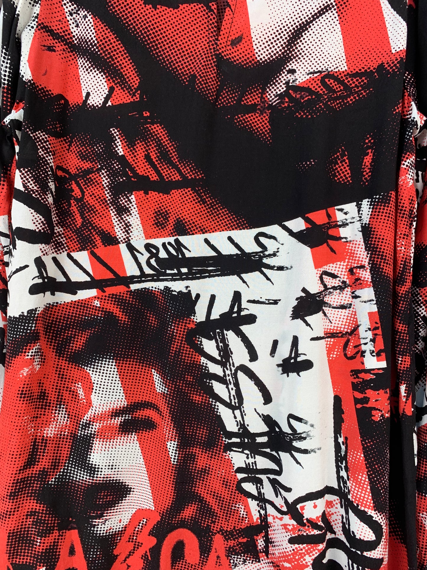 Womens Y2K Red Black Graphic Guess Long Sleeve Top