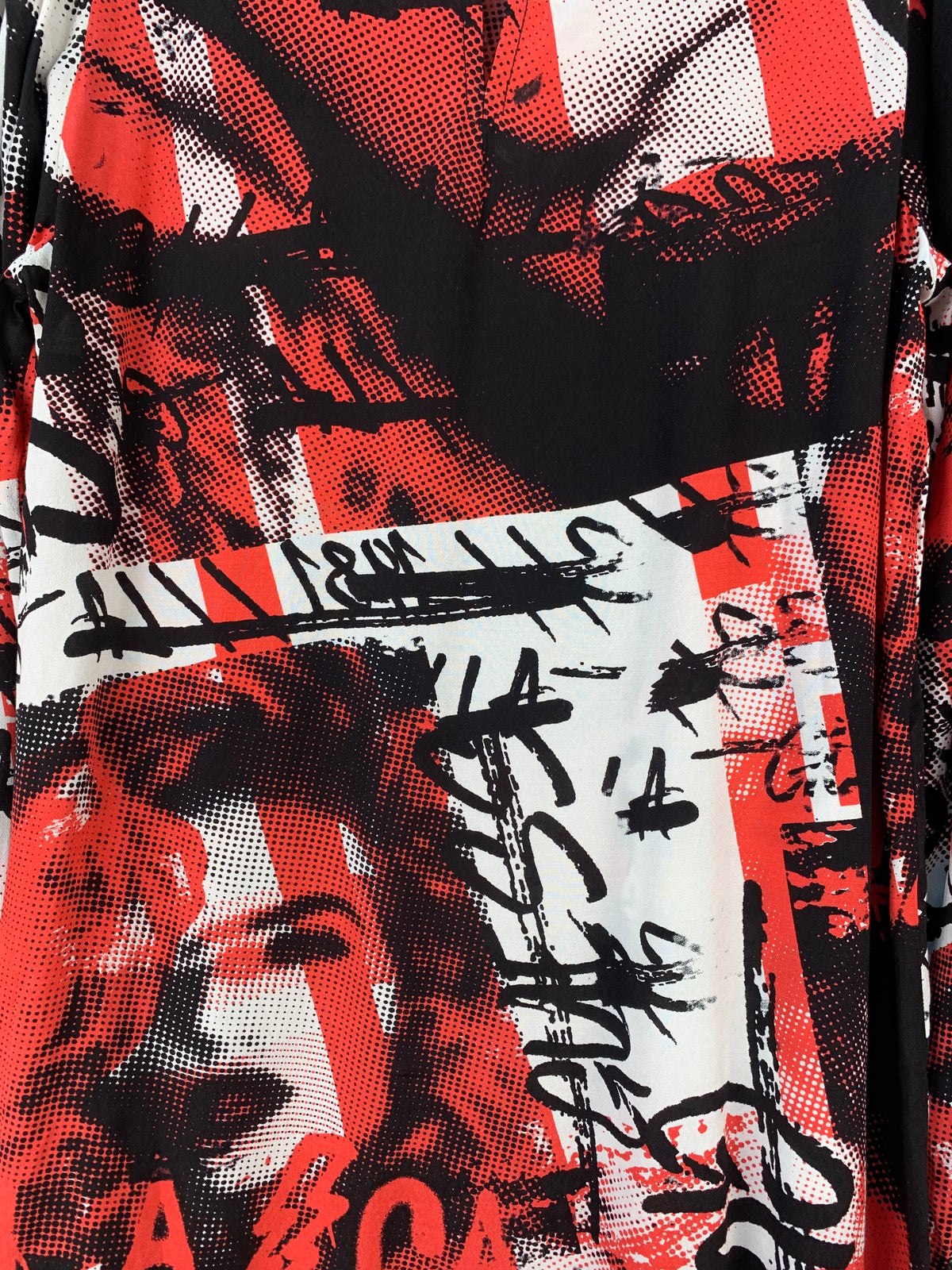 Womens Y2K Red Black Graphic Guess Long Sleeve Top