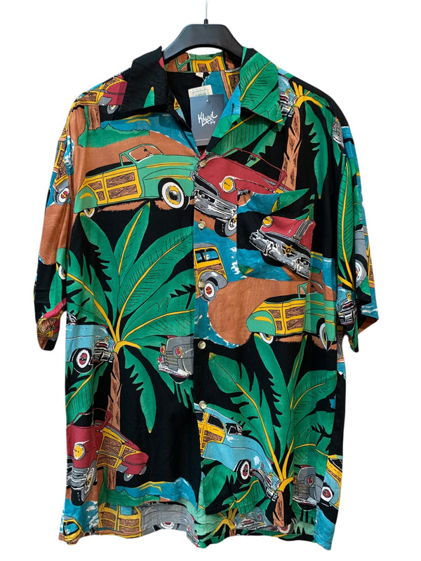 Canda Vintage Woody Car Print Camp Shirt