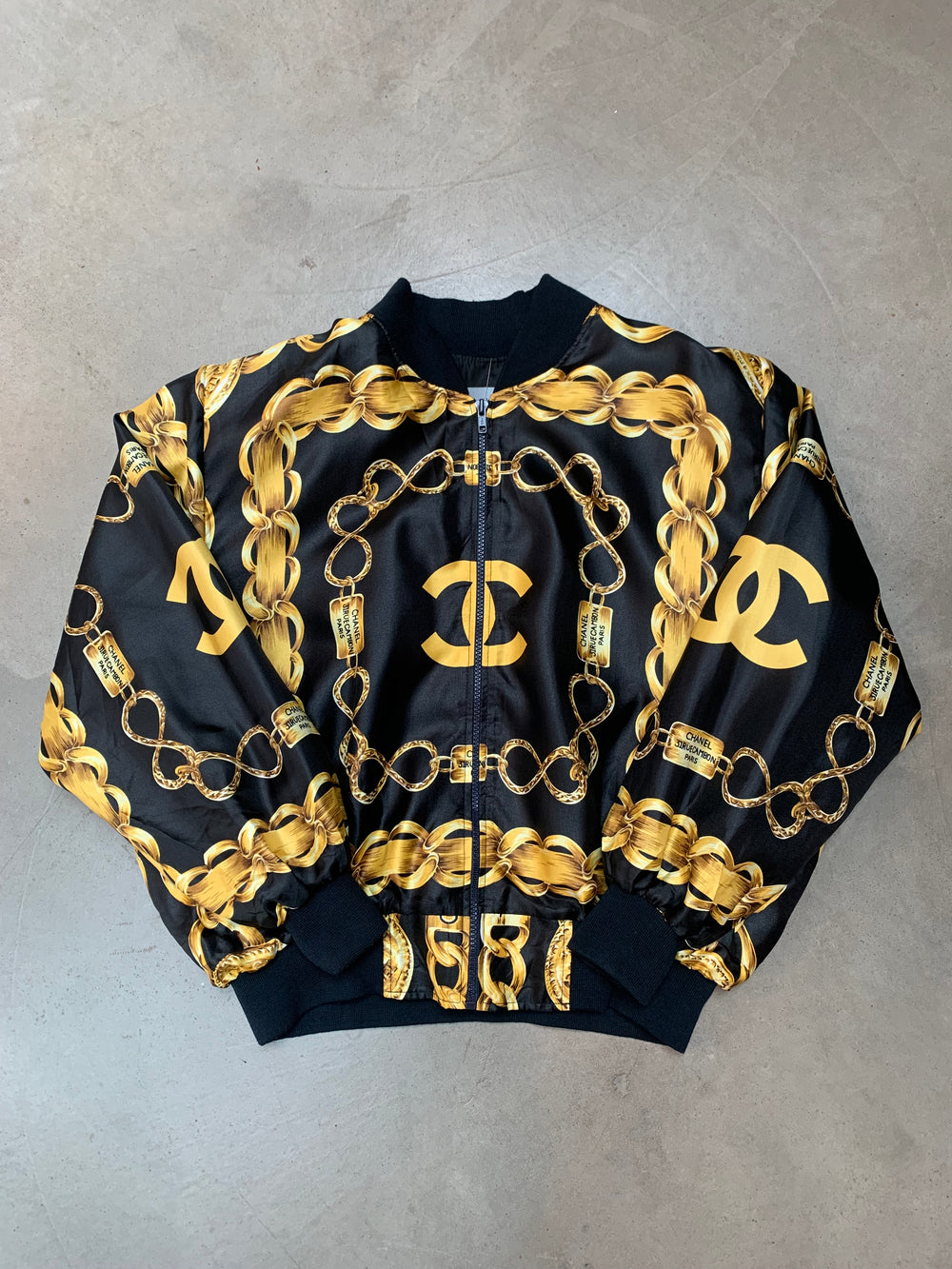 Luxury Black Gold Bomber Jacket Women M