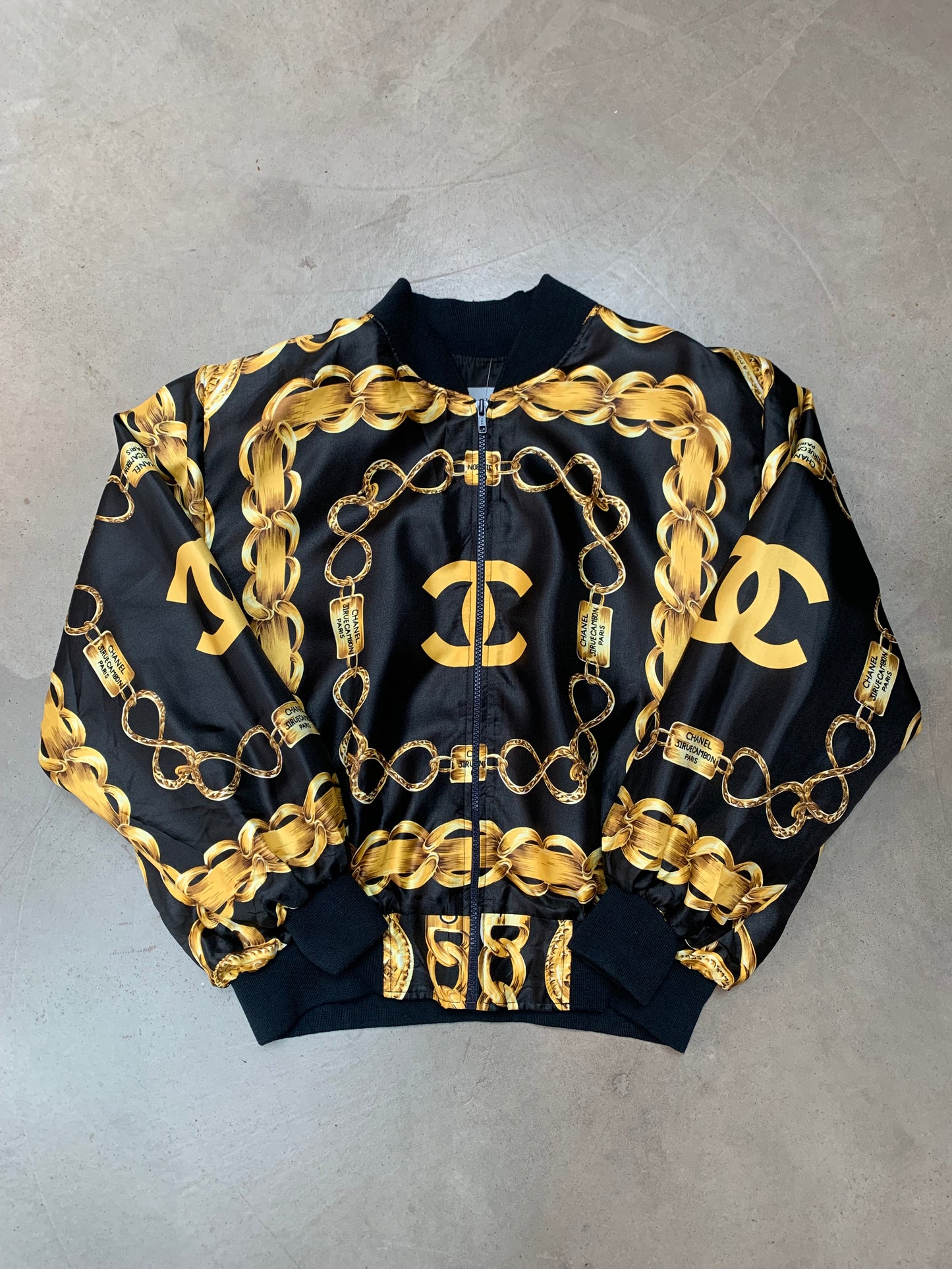 Luxury Black Gold Bomber Jacket Women M