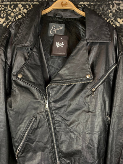 Men's Vintage Esquire Black Leather Motorcycle Jacket
