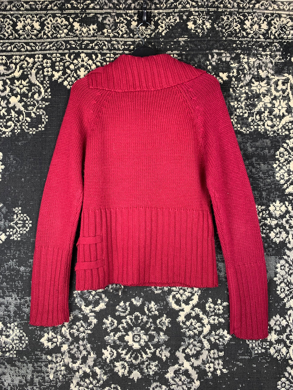 Women's Y2K Style Beet Red Knit Zip-Up Hoodie