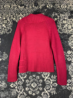 Women's Y2K Style Beet Red Knit Zip-Up Hoodie