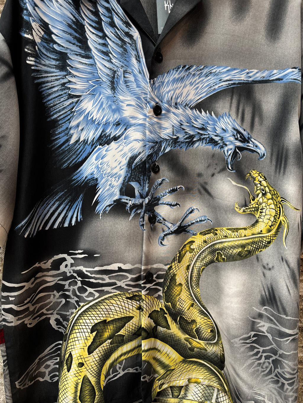 Mens Y2K Eagle Snake Print Button Up Shirt