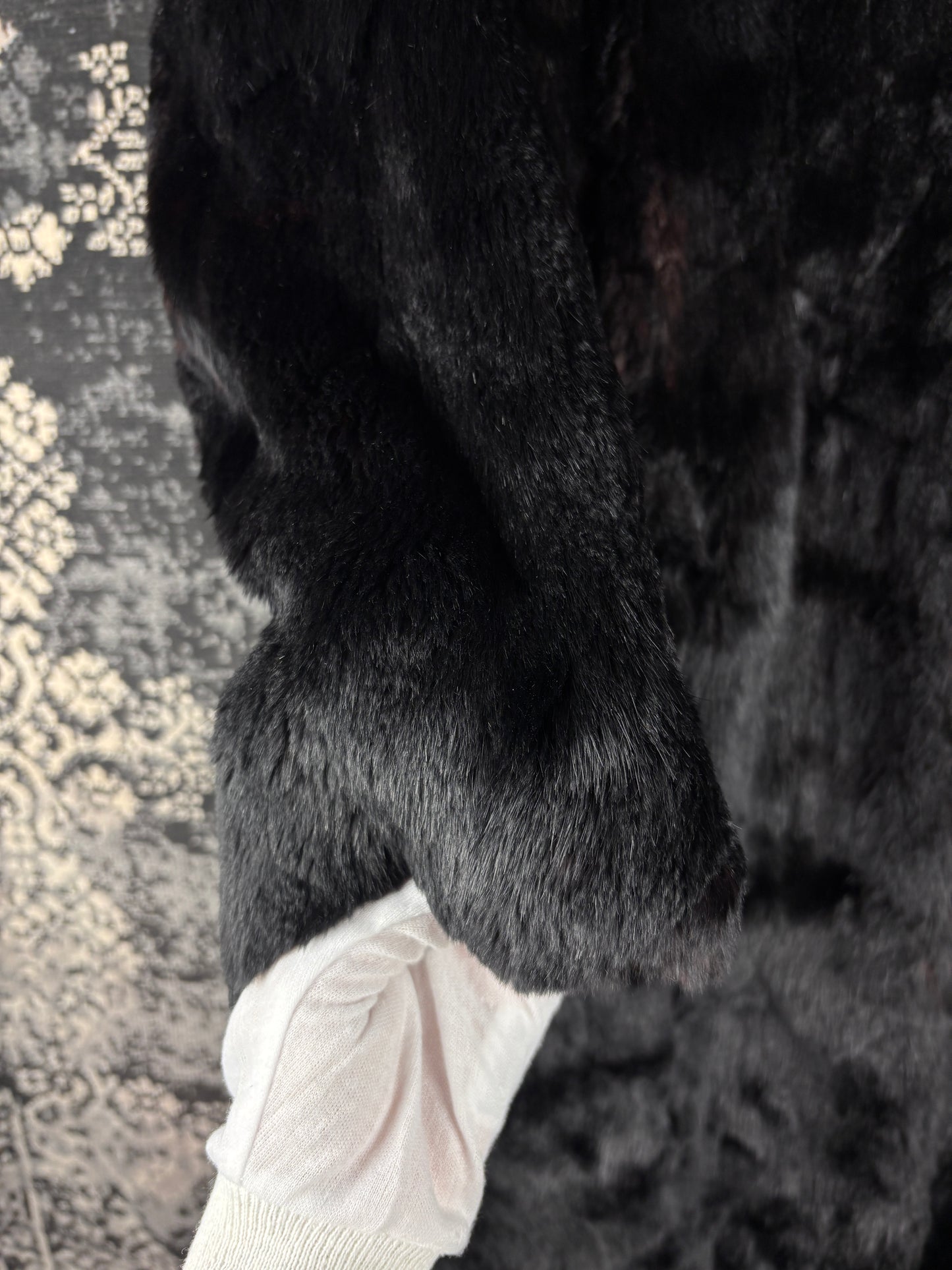 Women's Vintage Black Genuine Black Fox Fur Long Coat