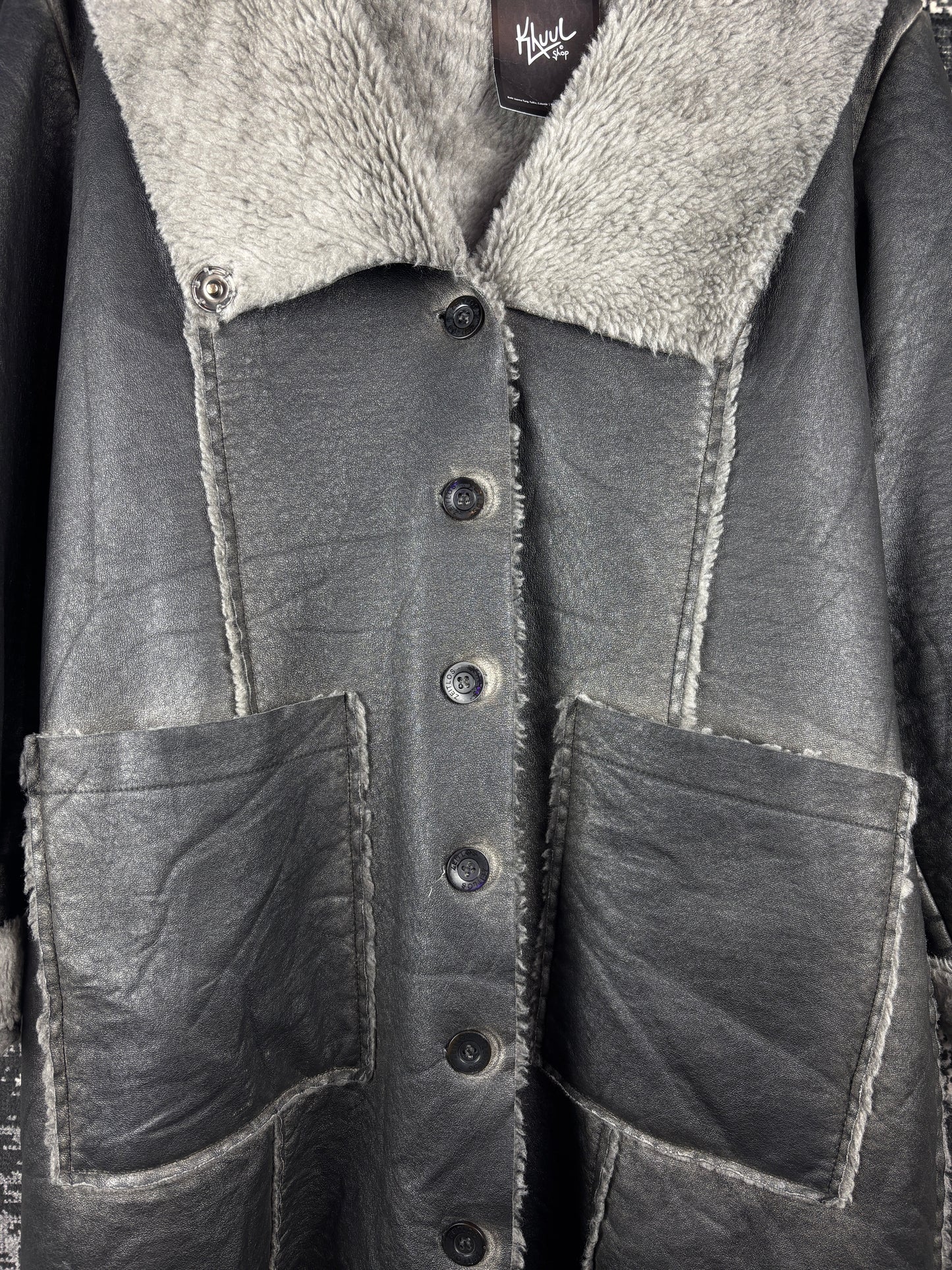 Womens Y2K Luana Faux Leather Faux Button Up Coat