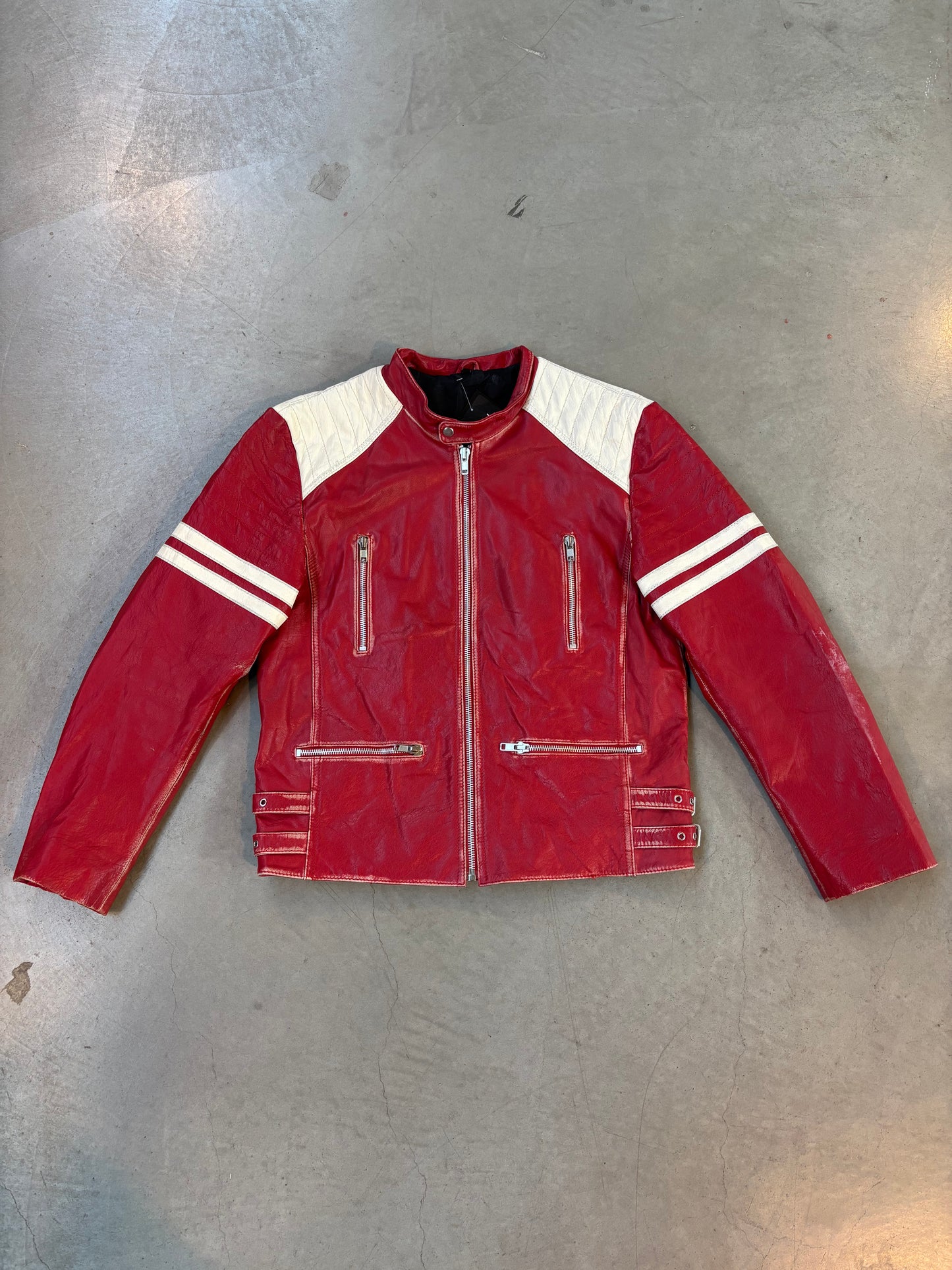 Vintage Red Leather Biker Jacket
