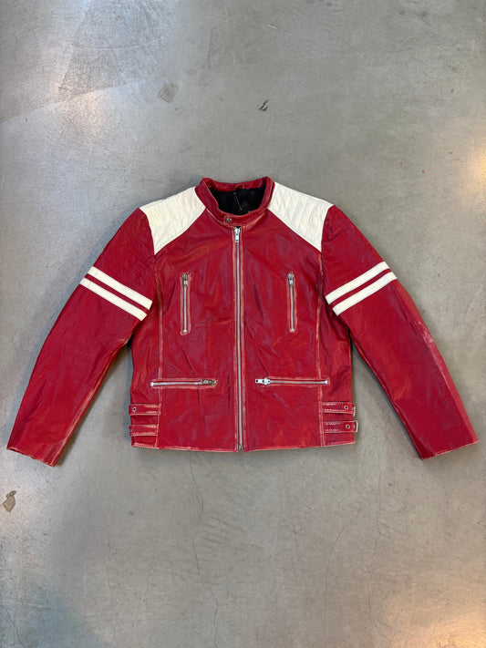 Vintage Red Leather Biker Jacket