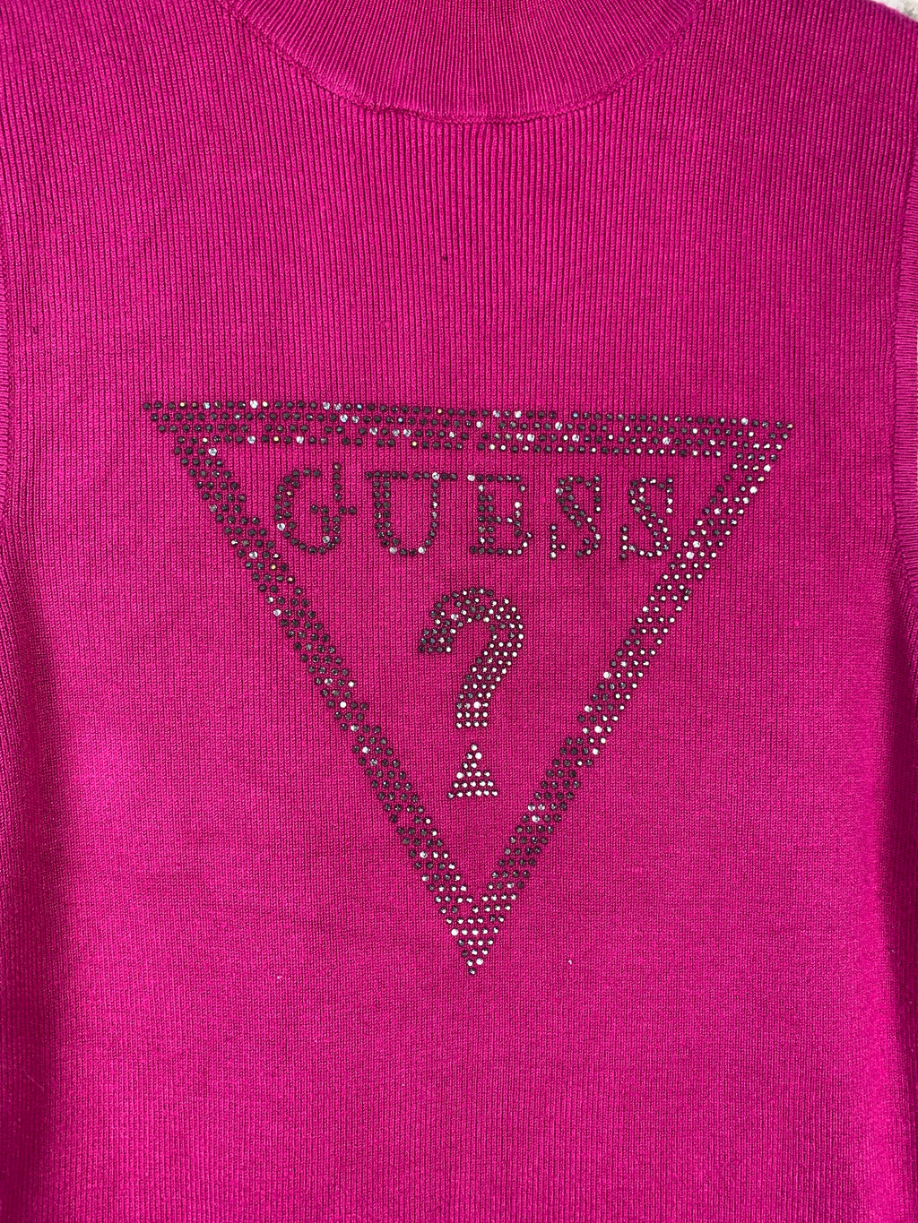 Women's Y2K Guess Pink Turtleneck Sleeveless Top