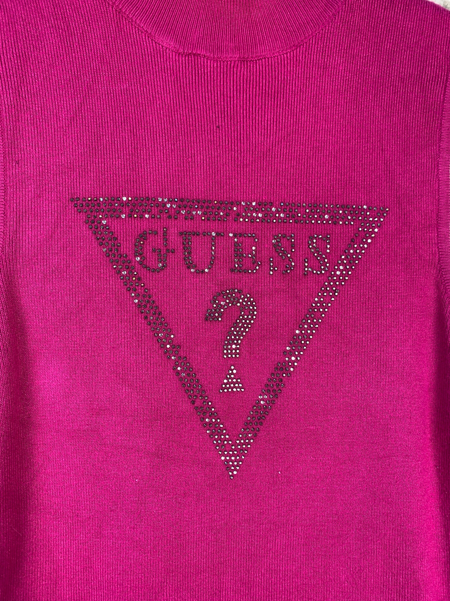 Women's Y2K Guess Pink Turtleneck Sleeveless Top