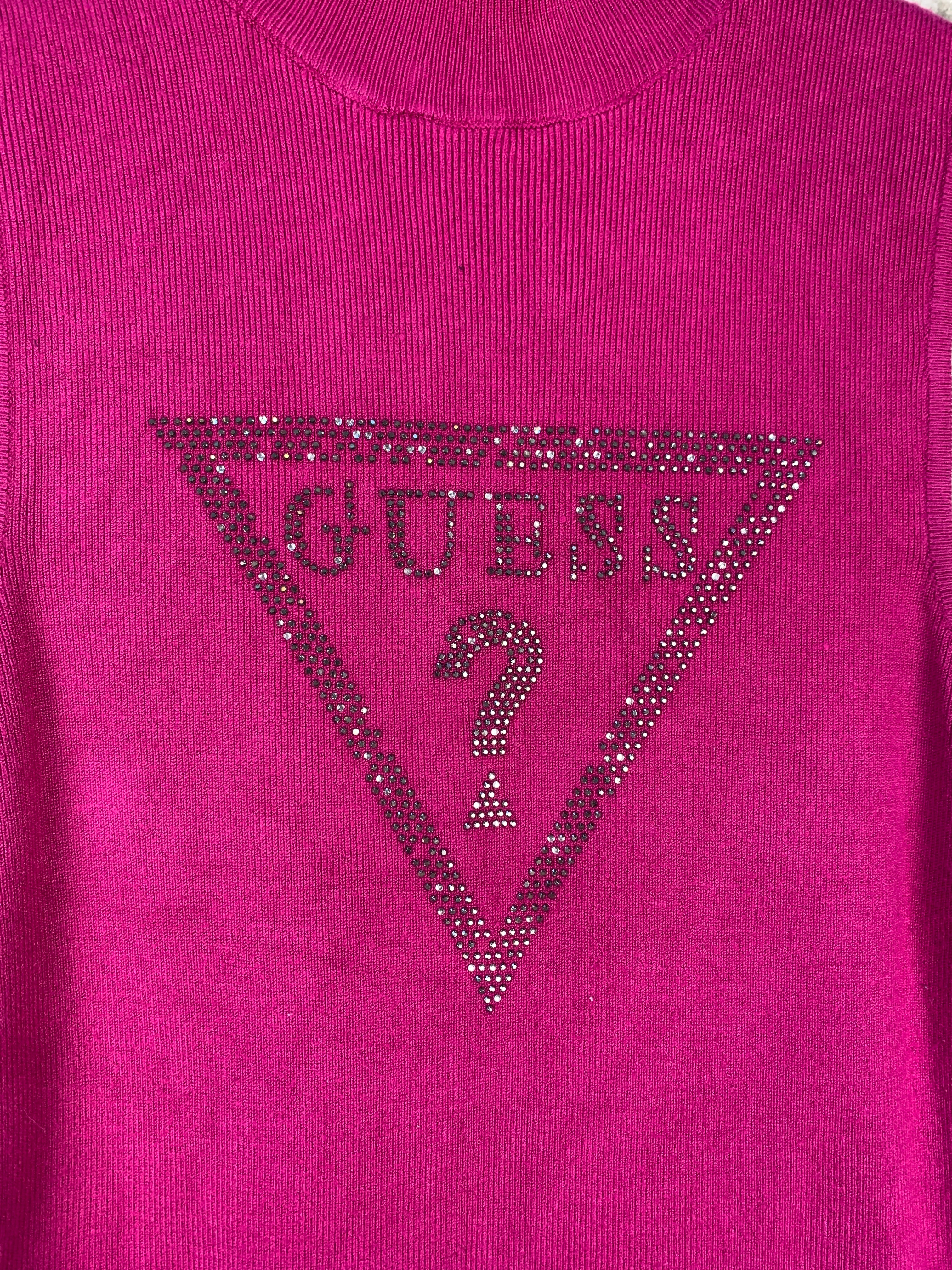 Women's Y2K Guess Pink Turtleneck Sleeveless Top
