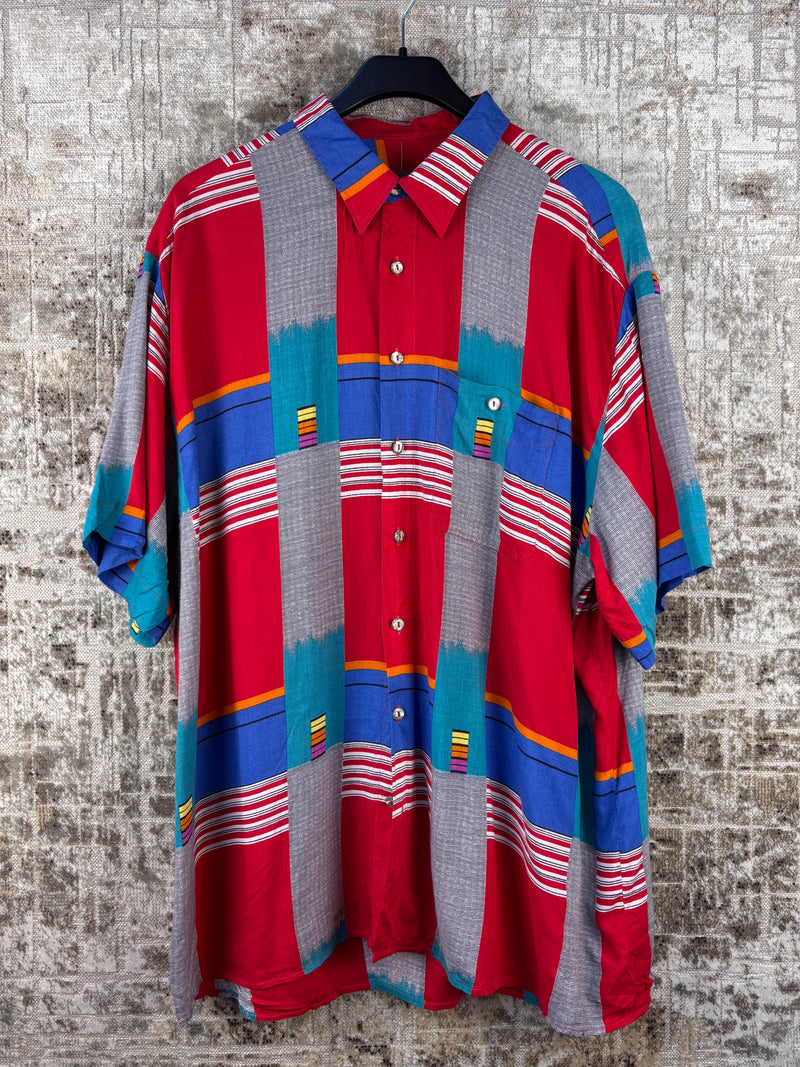 Mens Vintage Multicolor Button Up Shirt
