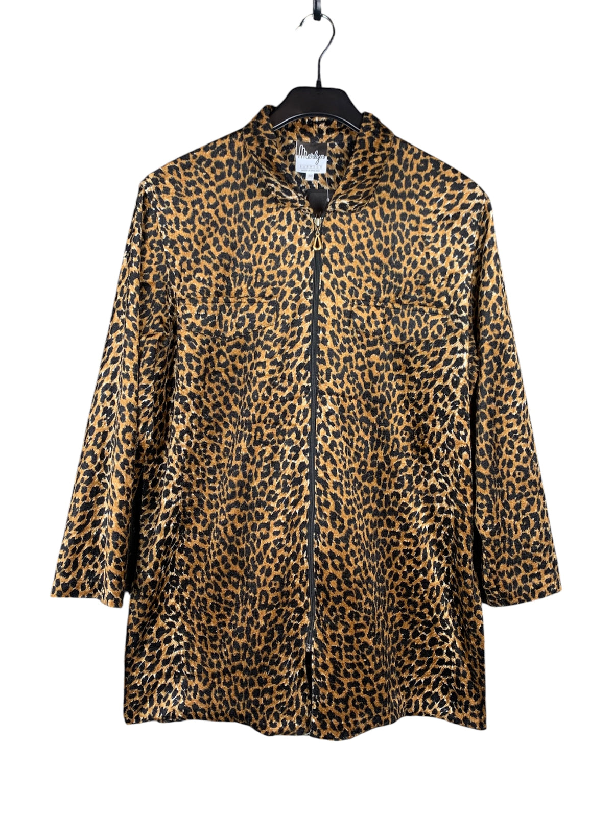Vintage Women's Leopard Print Long Sleeve Zip-Up Jacket