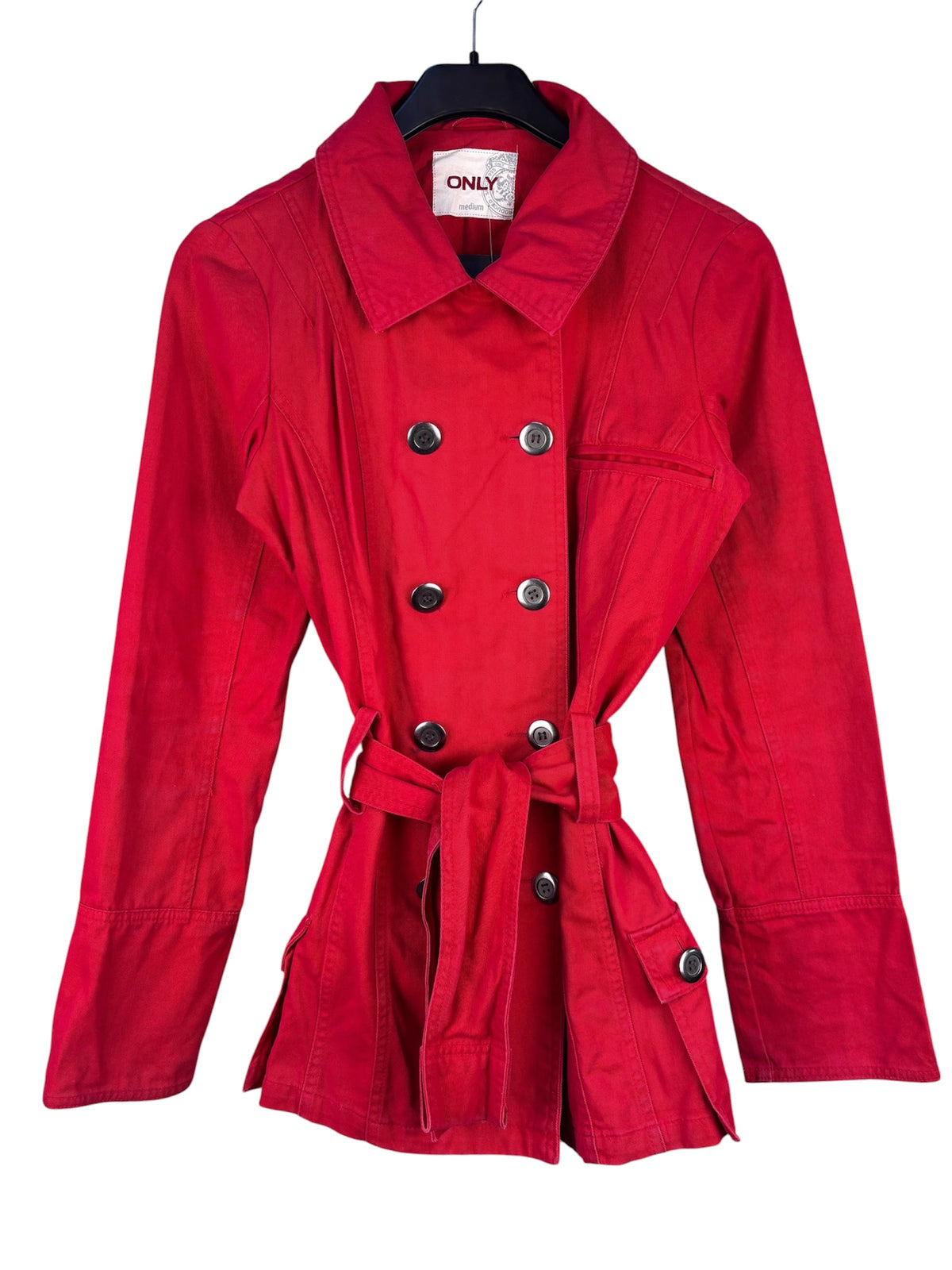 Womens ONLY Red Belted Button Up Jacket