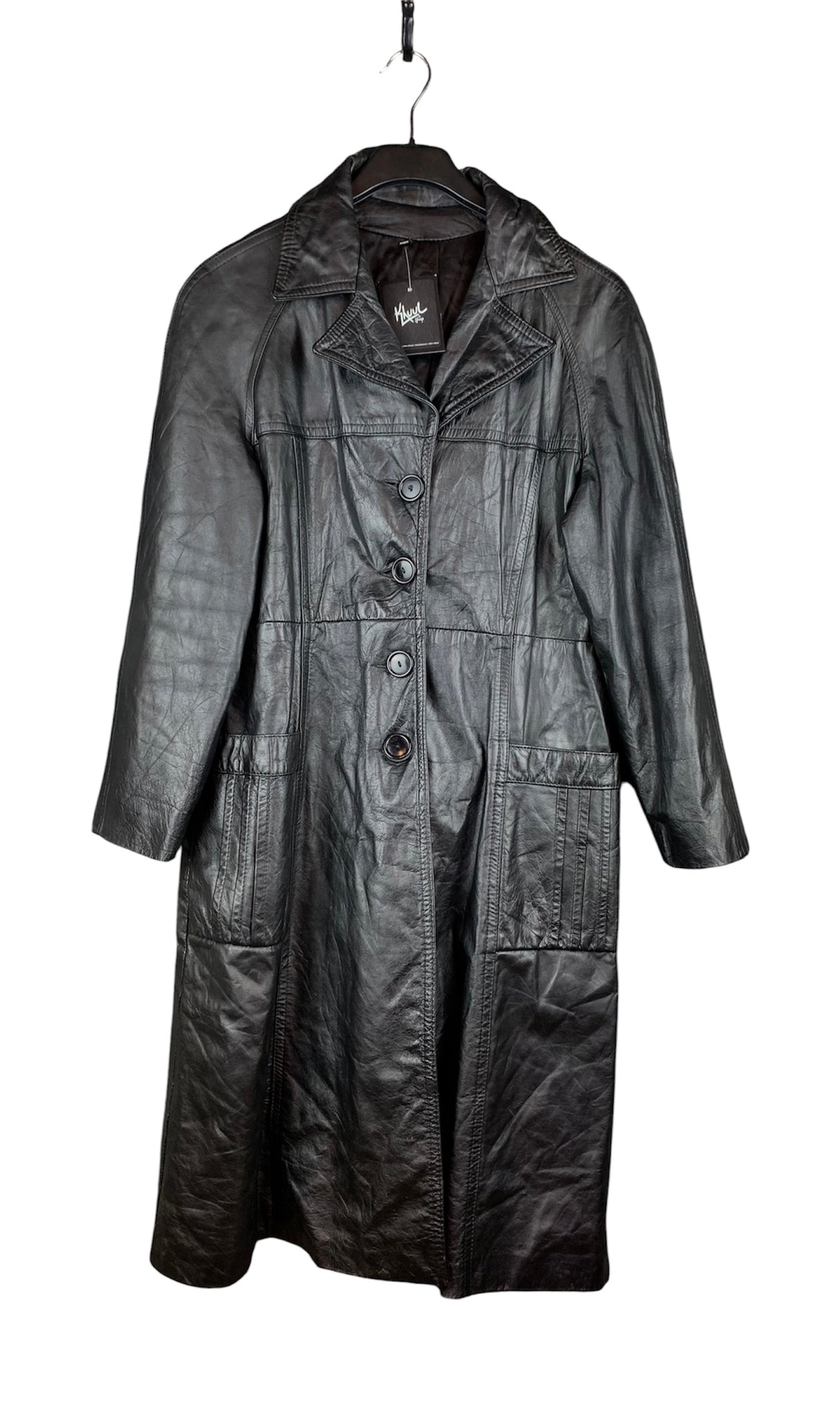 Womens Vintage Black Genuine Leather Long Coat