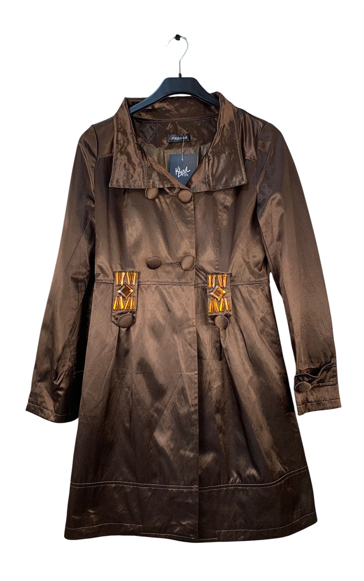 Women's Vintage Y2K Brown Shiny Beaded Light Coat