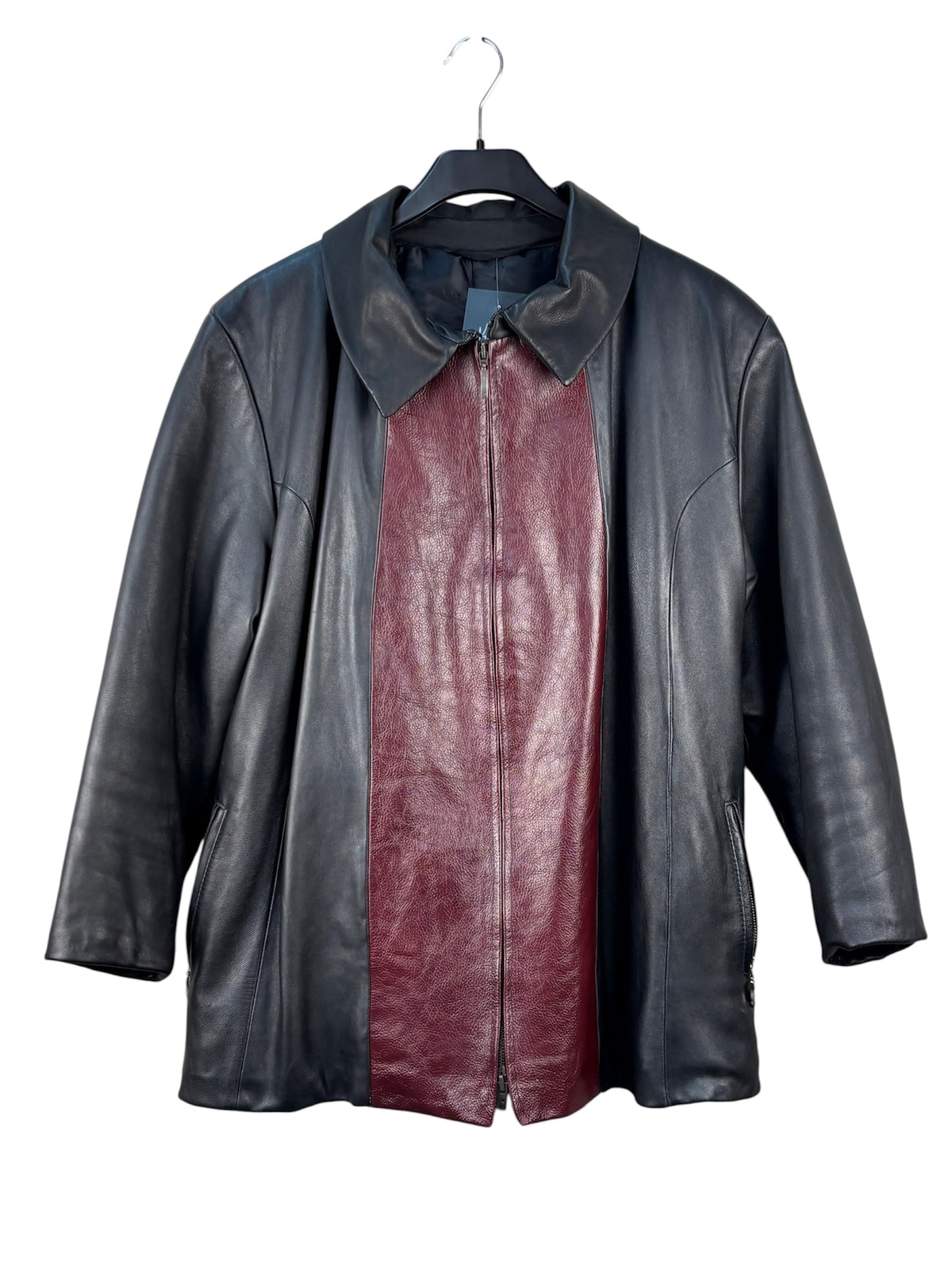 Women's Vintage Black Leather Jacket Red accent
