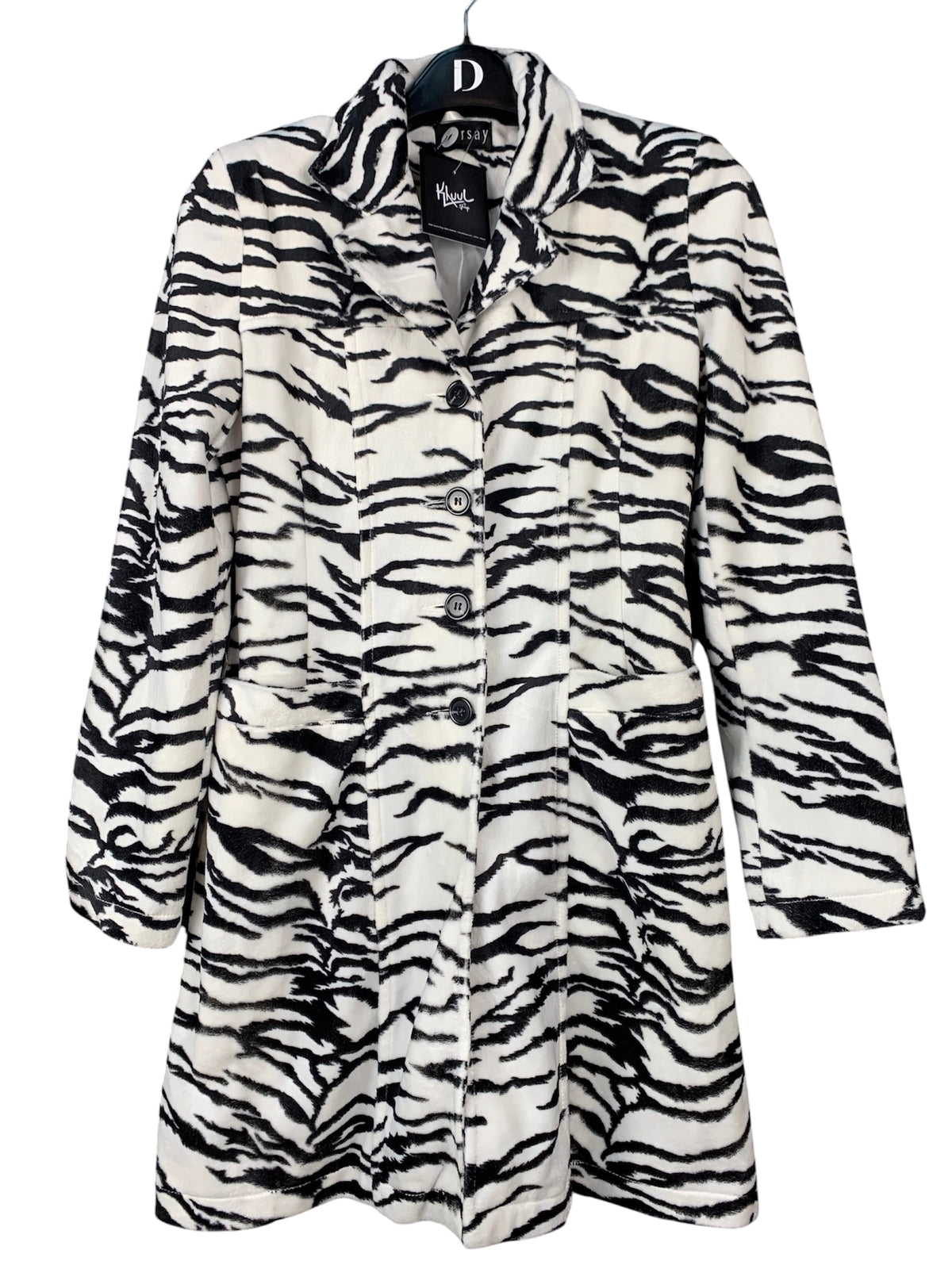 Womens Y2K Zebra Pattern Faux Fur Coat