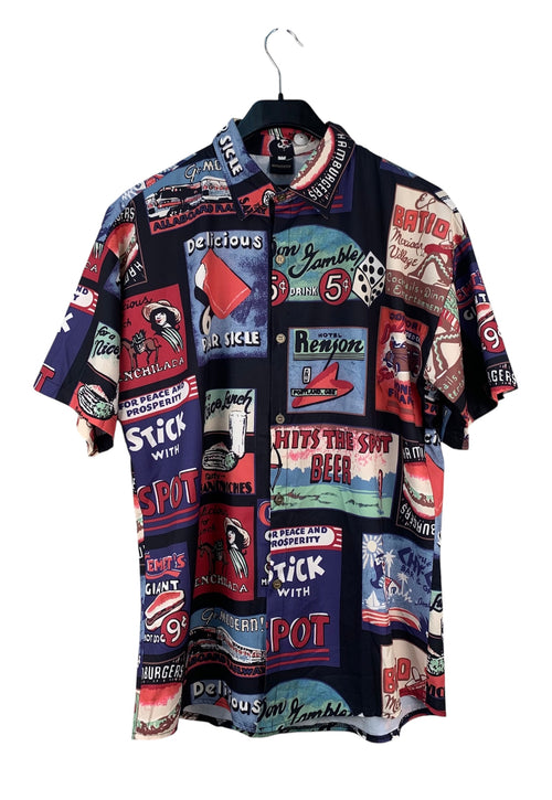 Mens Vintage Retro Button Up Shirt